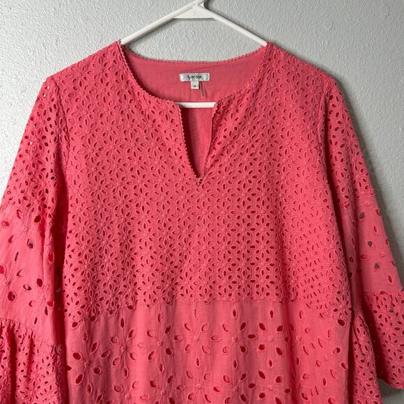 Tyler Boe Isla Eyelet Dress Tea Rose Pink Cotton 3/4 Sleeve Medium - Picture 3 of 11